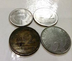 Rear  ₹1 & ₹2 Indian Coin