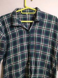 Dark Green Check Shirt For Women, Shirt For Women