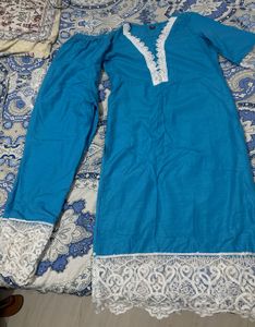 New Teal Kurta Set with Lace
