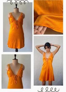Vintage Orange Lace Trim Slip Dress