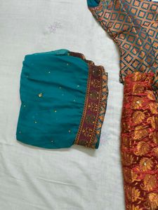 Teal &amp; Red Lehenga Set