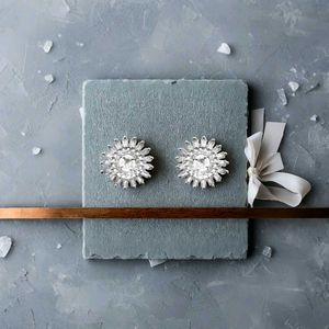 Sparkling Silver Sunflower Stud Earrings