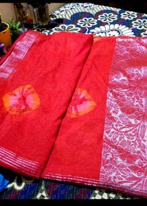 Red &amp; Silver Striped Saree....sari Buy Two One Fre