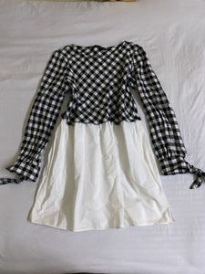 Zara Checkered Long Sleeve Slit Dress Fits S-M
