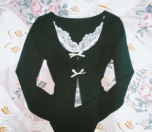 Black Cute Full Sleeve Bow Top