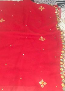Red Embroidered Saree With Blouse