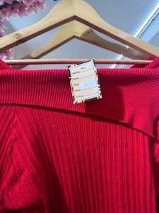 Red Off-Shoulder Knit Top