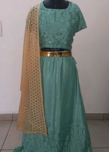 Aqua Lehenga Choli Set With Belt