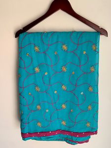 Beautiful Embroidery Blue Colour Saree