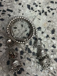 Oxidized Silver Jhumka Bangle