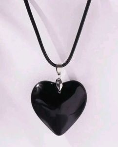 Y2k Black Glossy Heart Goth Cord Necklace