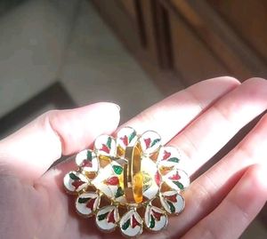 Adjustable Kundan Ring With Back Meenakari