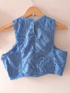 Blue Schffli Crop Top