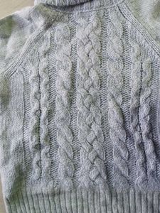 Gray Cable Knit Turtleneck Sweater