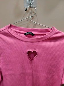 Pink Heart Cutout Crop Top