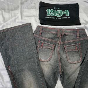 Low Waist Bootcut Denim Jeans Y2k