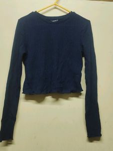 Dark Blue Crop Sweatshirt Stretchable