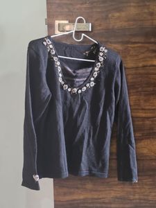 Black Floral Embellished Top