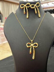 Gold Bow Necklace &amp; Earring Set