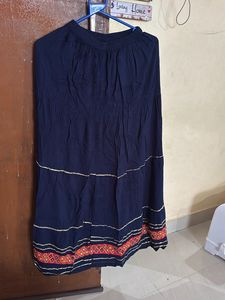 Red &amp; Blue Embroidered Kurti with Skirt