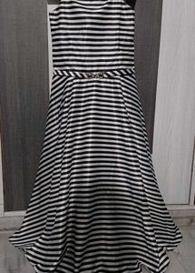 Black And White Striped Off Shoulder Gown