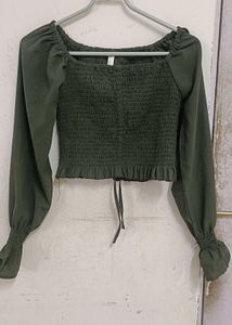 Olive Green Fill Puff Sleeve Top