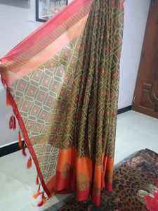 Red &amp; Orange Silk Blend Saree
