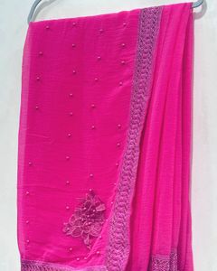 Elegant Pink Chiffon Sar