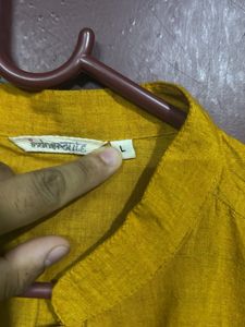 Yellow Mandarin Collar Long Sleeve Shirt