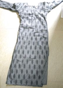 Gray Printed Long Sleeve Dress
