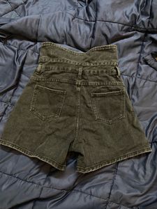 High-Waisted Charcoal Denim Shorts