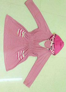 Pink Striped Hoodie Dress