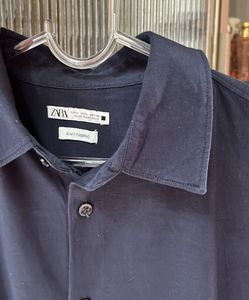 Zara Navy Blue Button-Down Shirt (Made in Morocco)