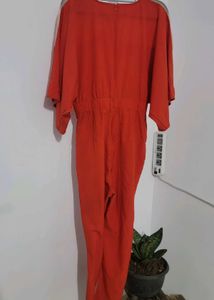 Red URBANIC Mesh-Neck Jumpsuit