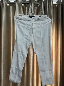 3/4  White High-Waist Button-Fly Seamed Jeans