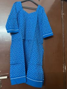 Cotton Blue Print Kurta With Dupatta
