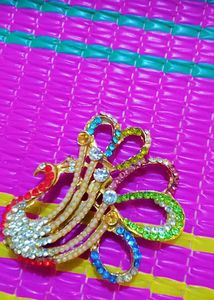 Rhinestone Peacock Brooch