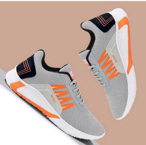 Bruton Grey &amp; Orange Mesh Comfort Sport Shoes