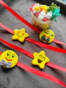 Cute Emoji & Star Rakhi Set