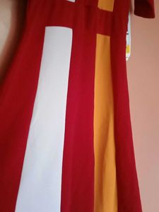 Red Color Block Midi Dress