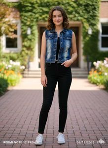 Girl&#39;s Sleevless Denim Jacket / Vest