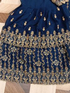 Elegant Blue Embroidered Kurta garara Set