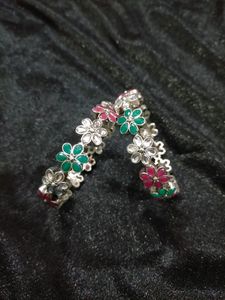 Oxidised Multi Colour Stone Flower Bangles