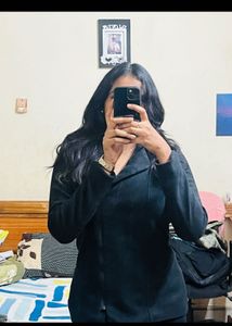 Black Zip Up Wool Blend Jacket