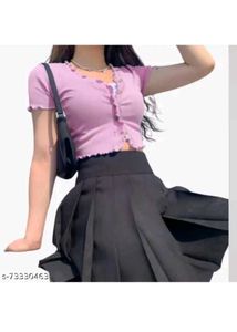 Open Button Crop Top