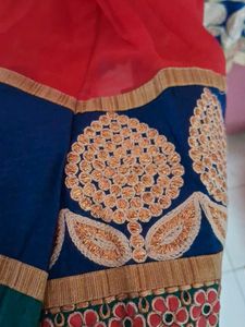 Red &amp; Blue Embroidered A-Line Suit