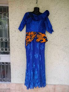 Blue African Peplum Style Gown