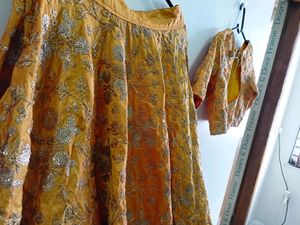Yellow Bridal Partywear Lehenga .With Pink Dupatta
