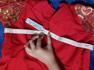 Red Frock Suit With Dupatta (Emoidred)&amp;( cotton)