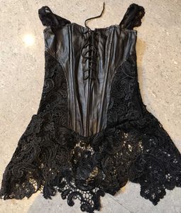 Black Leather Nd Lace Gothic Corset Top